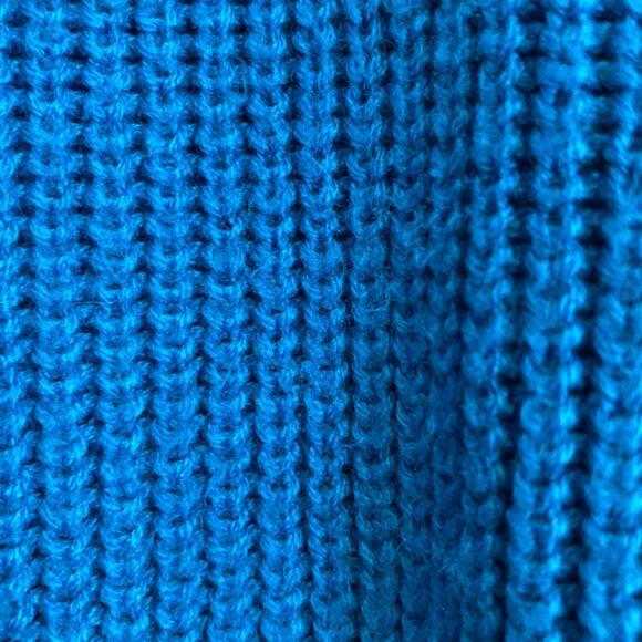 Womens Vintage 80s J&L Sports Cerulean Blue Low V Neck Cable Knit Sweater Size M - Picture 9 of 16